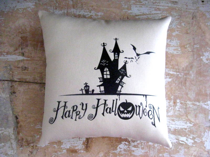 Halloween Pillow, Halloween Decoration, Haunted House, Happy Halloween, Pumpkin, Bats