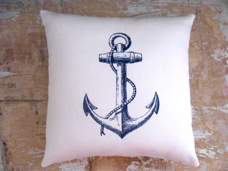 Nautical Pillow, Anchor, Beach, Ocean, Boat, Cottage Decor